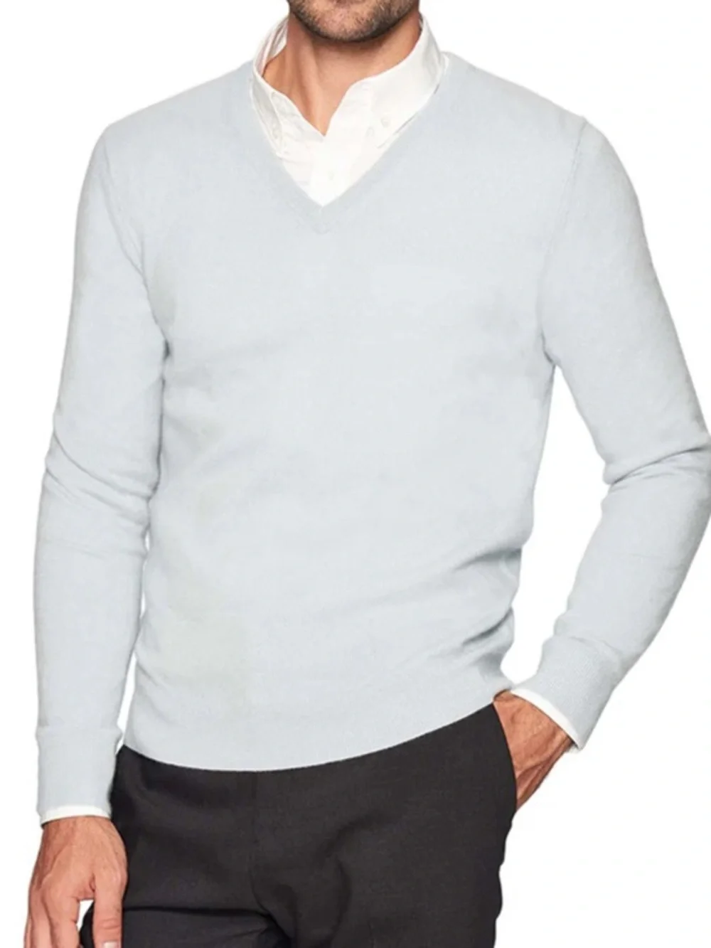 TSE Men's V-Neck Sweater in nitro blue/gray large